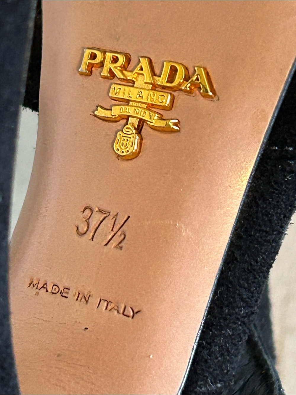 Prada Suede Cut Out Peep Toe Heeled Booties - Picture 10 of 15